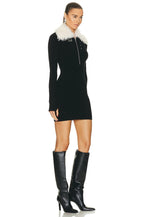 Faux Fur Collar Ribbed Mini Dress H6133