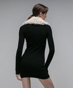 Faux Fur Collar Ribbed Mini Dress H6133