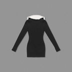 Faux Fur Collar Ribbed Mini Dress H6133