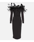 Feather Collar Long Sleeve Midi Dress H5914