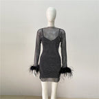 Feather Sleeve Knit Bodycon Dress H6081