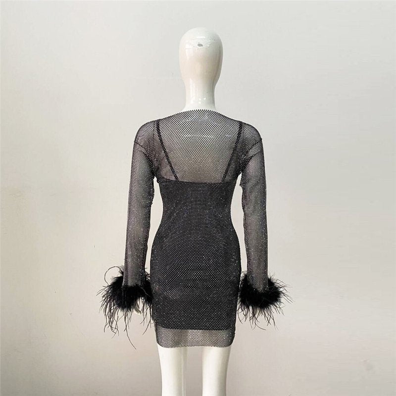 Feather Sleeve Knit Bodycon Dress H6081