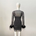 Feather Sleeve Knit Bodycon Dress H6081