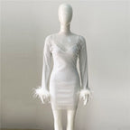 Feather Sleeve Knit Bodycon Dress H6081