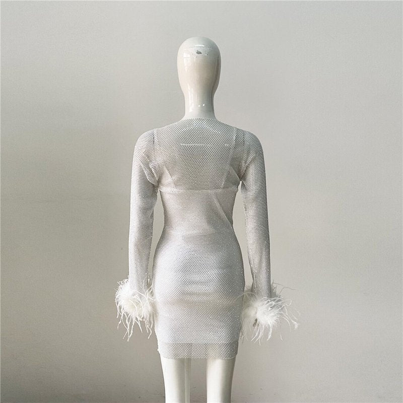 Feather Sleeve Knit Bodycon Dress H6081
