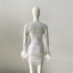 Feather Sleeve Knit Bodycon Dress H6081