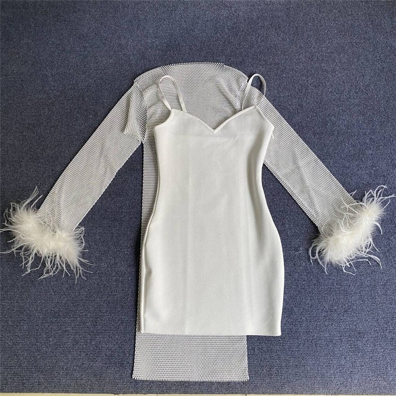 Feather Sleeve Knit Bodycon Dress H6081