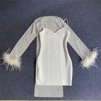 Feather Sleeve Knit Bodycon Dress H6081