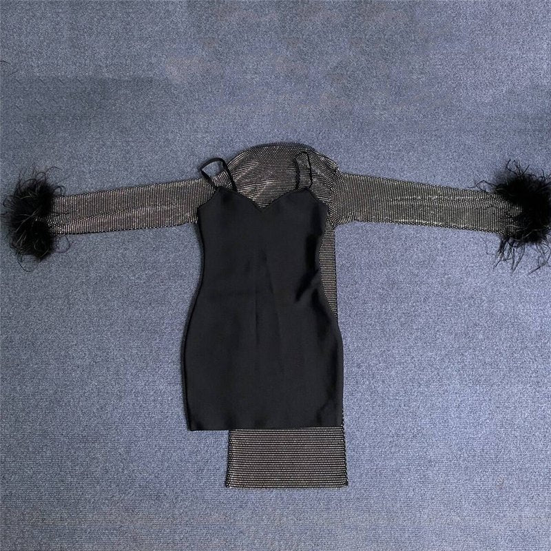 Feather Sleeve Knit Bodycon Dress H6081