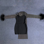 Feather Sleeve Knit Bodycon Dress H6081