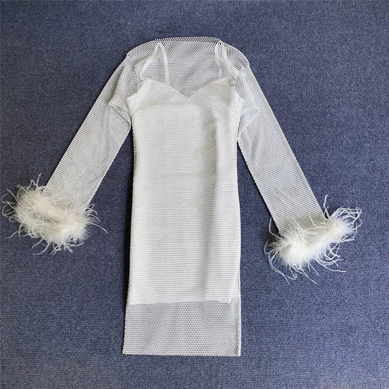 Feather Sleeve Knit Bodycon Dress H6081