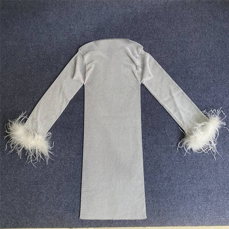 Feather Sleeve Knit Bodycon Dress H6081