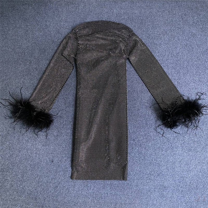Feather Sleeve Knit Bodycon Dress H6081