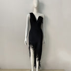Feather Trim Asymmetrical White Dress H6038