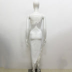 Feather Trim Asymmetrical White Dress H6038