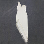 Feather Trim Asymmetrical White Dress H6038