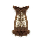 Feather Trim Sequin Mini Dress H5014