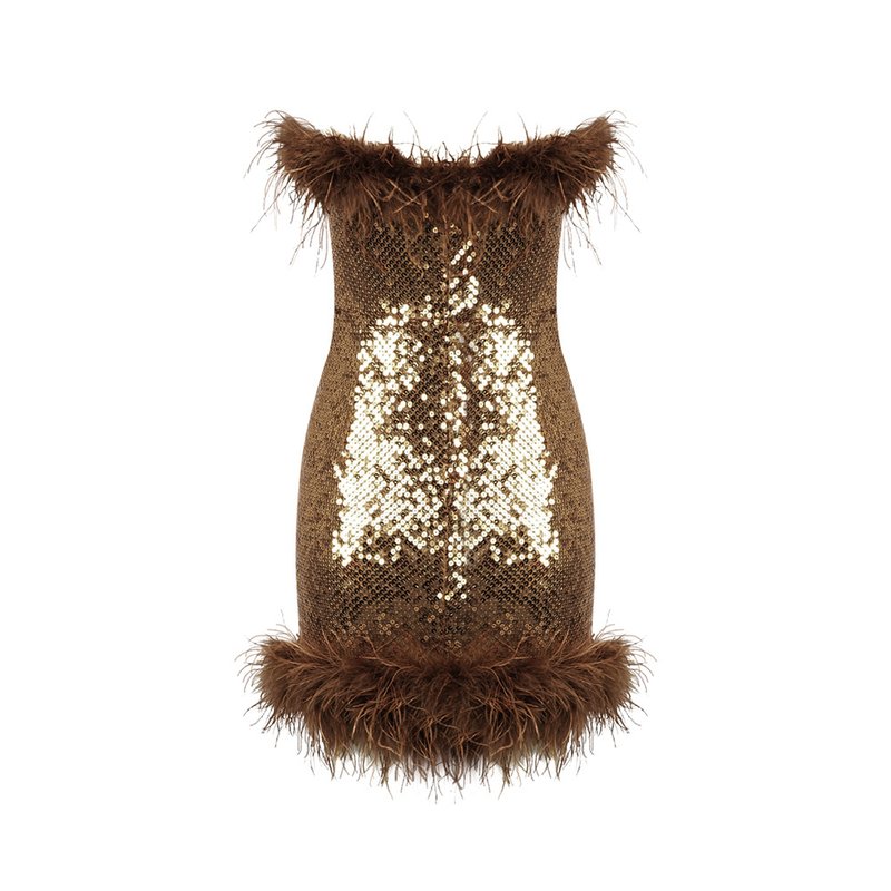 Feather Trim Sequin Mini Dress H5014