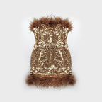 Feather Trim Sequin Mini Dress H5014