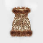 Feather Trim Sequin Mini Dress H5014
