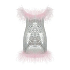 Feather Trim Sequin Mini Dress H5014