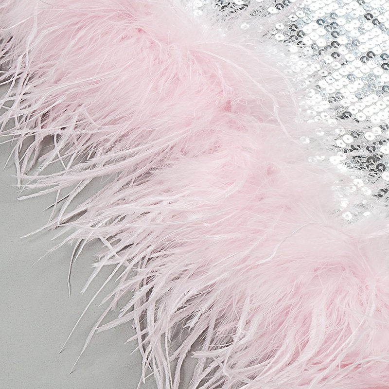 Feather Trim Sequin Mini Dress H5014