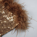 Feather Trim Sequin Mini Dress H5014