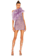 Feather Trim Sequin Mini Dress H5996