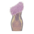 Feather Trim Sequin Mini Dress H5996