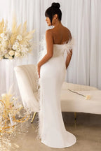 Feather Trim Strapless Gown H6164