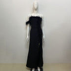 Feather Trim Strapless Gown H6164