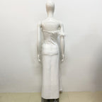 Feather Trim Strapless Gown H6164