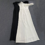Feather Trim Strapless Gown H6164