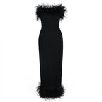 Feather Trim Strapless Midi Dress H5431