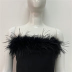 Feather Trim Strapless Midi Dress H5431