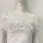 Feather Trim Strapless Midi Dress H5431