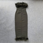 Feather Trim Strapless Midi Dress H5431