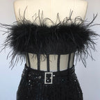 Feathered Off-Shoulder Sequin Jumpsuit H6419