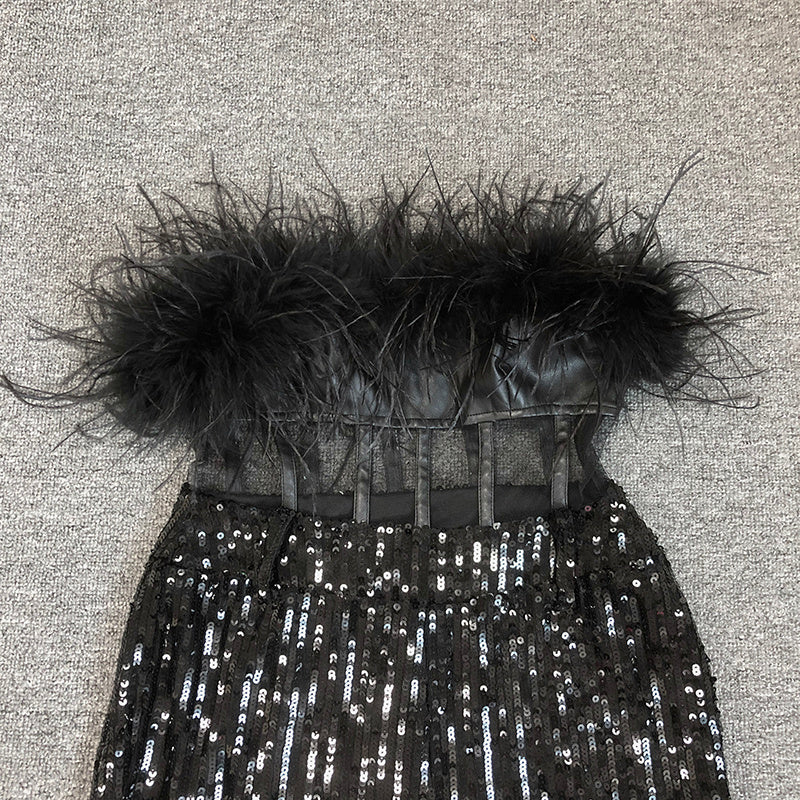 Feathered Off-Shoulder Sequin Jumpsuit H6419