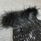 Feathered Off-Shoulder Sequin Jumpsuit H6419