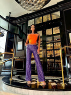 Feathered Orange Corset Top & Purple Sequin Pants Set H6071