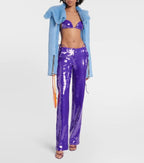 Feathered Orange Corset Top & Purple Sequin Pants Set H6071