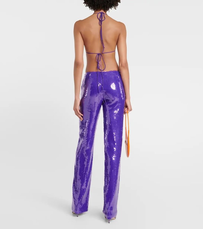 Feathered Orange Corset Top & Purple Sequin Pants Set H6071