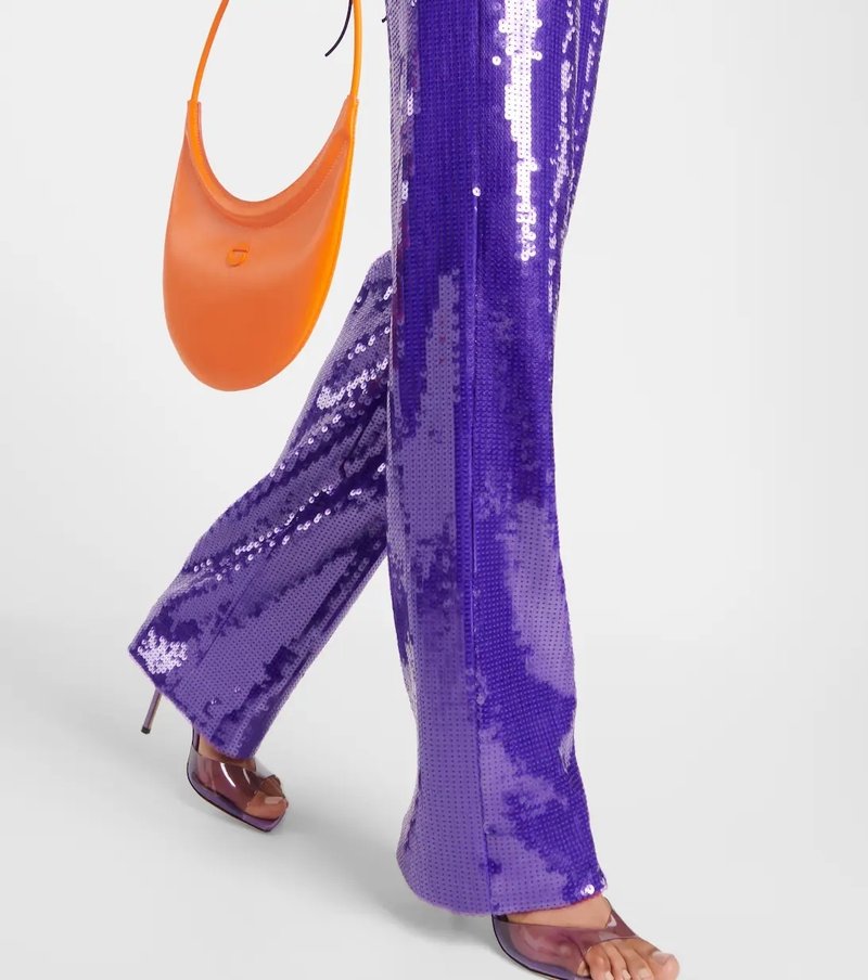 Feathered Orange Corset Top & Purple Sequin Pants Set H6071