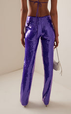Feathered Orange Corset Top & Purple Sequin Pants Set H6071