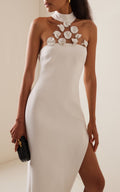 Floral Appliqué High-Neck Bandage Dress H5965