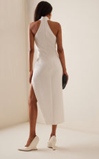 Floral Appliqué High-Neck Bandage Dress H5965