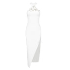 Floral Appliqué High-Neck Bandage Dress H5965
