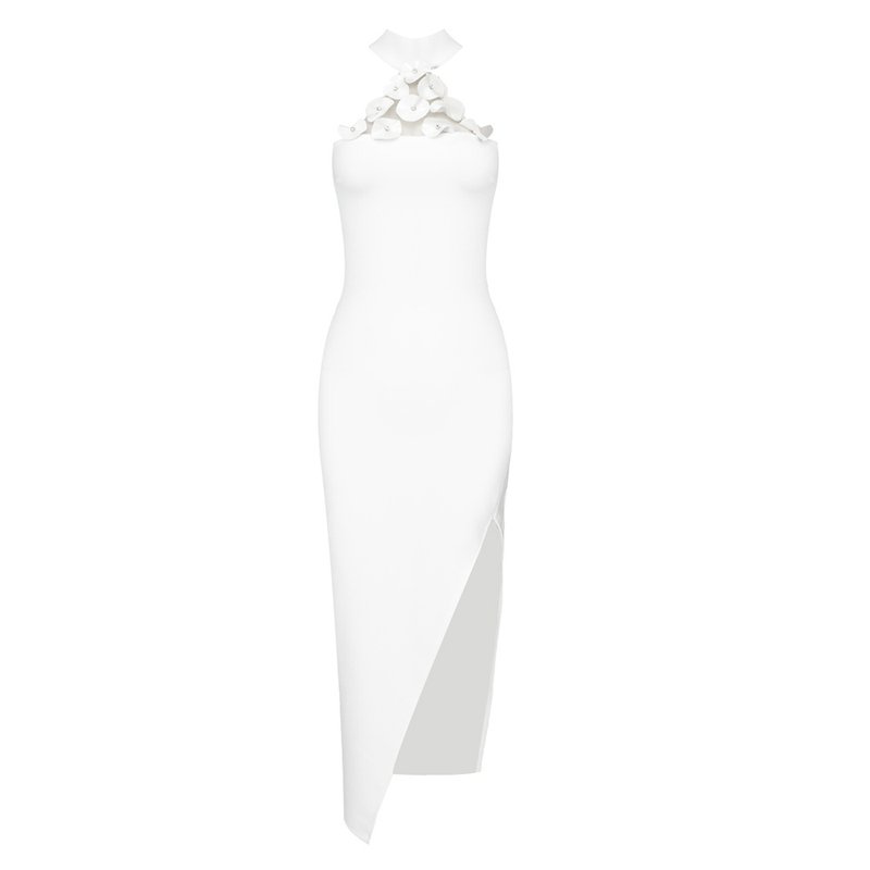 Floral Appliqué High-Neck Bandage Dress H5965