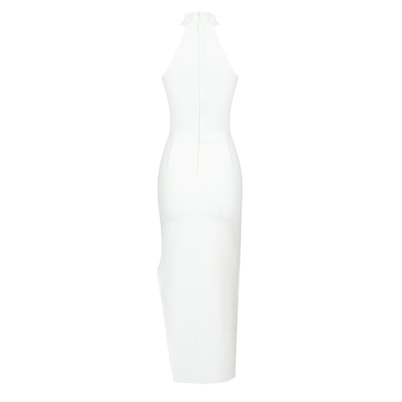 Floral Appliqué High-Neck Bandage Dress H5965
